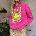 Nirvana Smiley Face Crewneck Sweatshirt Heliconia Color Nirvana Sweatshirt Present Pink M