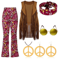 Miniatyrbild 1 av 4: 70s Hippie Party Retro Costume Tassel Vest+pants+scarf Suit -a Wine red XL