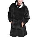 Pikkukuva 1 / 5: Pehmeä hupparipeitto, jossa on iso tasku, flanelli, lämmin, mukava, ylisuuri, unisex -a Black