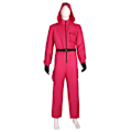 Miniatyrbild 2 av 8: Xbi- Squid Game 2 Vuxen Triangelvakt Jumpsuit + Mask Triangular 2XL