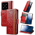 Pikkukuva 1 / 5: CASENEO 002 -sarja Xiaomi 14T -puhelimelle Kotelo Jalustallinen Lompakko Yhdistetty PU-nahkakansi - Tummanruskea Multicolor Red