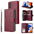 Miniatyrbillede 1 af 5: Til Samsung Galaxy A15 4G/A15 5G Læder Etui med 9 Kortlommer og Håndledsrem Multicolor Wine Red