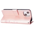 Miniatyrbild 4 av 5: För Iphone 15 Plus Pu Läder Cover Phone case Imprinted Butterflies Shell Stand with rem Rose Gold