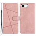 Miniatyrbillede 1 af 5: For iPhone 16e Wallet Case Line Præget Hud-Touch Læder Flip Telefon Cover Multicolor Rose Gold