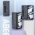 Miniatyrbild 3 av 5: För Samsung Galaxy Z Fold5 5g Kickstand Vikbart phone case Cross Texture Kohud Läder+PC cover Blue