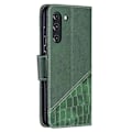 Pikkukuva 3 / 5: BF04 Yhdistetty krokotiilinnahkajäljitelmä puhelinkuori lompakkoteline Samsung Galaxy S21 FE 5G:lle Multicolor Style A