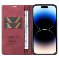 Miniatyrbild 2 av 5: För Iphone 15 Pro Max Skin-touch Pu Läder Shell Plånboksställ Cover Wine Red