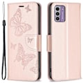 Miniatyrbillede 1 af 5: Til Nokia G42/G310 Sommerfugl Præget Telefon Cover Læder Stand Wallet Cover med Rem Multicolor Style B