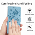 Miniatyrbillede 4 af 5: For iPhone 16e Wallet Case Rose Mønster Præget Læder Flip Stand Telefon Cover Multicolor Sky Blue