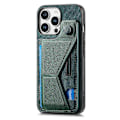 Miniatyrbillede 2 af 5: Retro læder bagcover med kortslot og sidefod til iPhone 16 Pro Max Multicolor Green