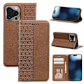 Miniatyrbild 5 av 5: Plånboksfodral för iPhone 16 Pro Max Stark Magnetisk Rutmönstrad Präglad Läder Flip Cover Multicolor Brown