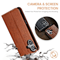 Miniatyrbillede 5 af 5: FIERRE SHANN Etui til iPhone 16 Plus PU Læder Flip Stand Wallet Telefon Cover Multicolor Style D