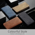 Miniatyrbild 5 av 5: För Iphone 15 Pro Pu Läder Phone case Jeans Tyg Texture Plånboksställ anti-scratch Cover Coffee