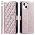 Miniatyrbillede 1 af 5: For iPhone 15 Plus Wallet Case PU Læder Cover Syning Rhombus Gitter Multicolor Rose Gold