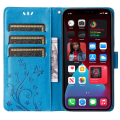 Miniatyrbild 2 av 5: För Iphone 15 Plus Pu Läder Cover Phone case Imprinted Butterflies Shell Stand with rem Blue