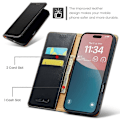 Miniatyrbillede 2 af 5: FIERRE SHANN Etui til iPhone 16 Plus PU Læder Flip Stand Wallet Telefon Cover Multicolor Style A
