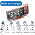 Miniatyrbillede 2 af 5: LED Digital Projektions Vækkeur Elektronisk Vækkeur Med Projektion FM Radio Tids Projektor Soveværelse Seng Mute Ur White on Rose gold A
