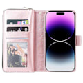 Miniatyrbillede 2 af 5: Til iPhone 15 Pro Max Telefon Stand Case Shell Lynlåslomme TPU+PU Læder Kort Slots Pung Multicolor Rose Gold