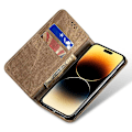 Miniatyrbild 2 av 5: För Iphone 15 Pro Pu Läder Phone case Jeans Tyg Texture Plånboksställ anti-scratch Cover Khaki