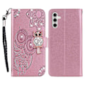 Miniatyrbillede 1 af 5: Til Samsung Galaxy A26 5G Wallet Case Ugle Blomst Præget Rhinestone Læder Cover Multicolor Style B