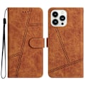 Miniatyrbillede 1 af 5: Retro PU læder wallet cover til Iphone 15 Pro - Hudvenlige linjer præget telefoncover med stativ Brown