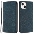 Miniatyrbillede 1 af 5: Wallet Case til iPhone 15 Plus Foldbart Stativ PU Læder Retro Blomsterpræget Telefoncover Green