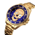 Miniatyrbillede 3 af 5: Skmei 9195 Mode Vandindlagt Borehovede Natlys Vandtæt Quartz Ur Stålrem Ur Golden Blue