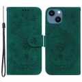 Miniatyrbillede 1 af 5: Rose Sommerfugl Præget Læder Etui Til Iphone 15, Stand Wallet Beskyttende Telefon Cover Green