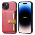 Pikkukuva 2 / 5: IPhone 15 Plus -puhelinkotelo jalustalla ja korttipaikalla, vasikannahkajäljitelmä PU-nahkaa + naarmuuntumaton TPU-suojus Red