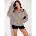 Miniatyrbild 1 av 2: Damtröjor Halv dragkedja Cropped Pullover Fleece Quarter Zipper Huvtröjor Höstkläder Kläder Tumhål Coffeegrey Small