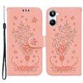 Pikkukuva 1 / 5: Realme 10 4G PU-nahkakukkaro puhelimen suojus, jossa on painettu ruusu- ja perhoskuvio, jalustallinen puhelinkotelo ja hihna Multicolor Style C