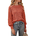 Miniatyrbillede 1 af 5: Dame 2023 Vinter Pullover Sweater Afslappet Langærmet Rund Hals Løs Tyk Strikket Jumper Toppe Bluse Orange X-Large
