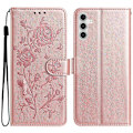 Miniatyrbillede 1 af 5: Til Samsung Galaxy A56 5G Wallet Case Rose Mønster Præget Læder Flip Stand Telefon Cover Multicolor Rose Gold