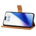 Miniatyrbillede 3 af 5: Læder Wallet Case til iPhone 15 Pro, Præget Blomster Folio Flip Stand Telefon Cover Brown