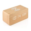 Miniatyrbillede 1 af 5: Digitalt Vækkeur i Træ med Trådløs Opladning, 3 Alarmer LED-Display, Lydkontrol og Snooze Dual til Soveværelse, Sengebord, Kontor bamboo