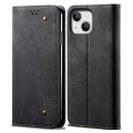 Miniatyrbillede 1 af 5: Stødsikkert telefoncover med pung og stativ i PU-læder og jeansstoftekstur til iPhone 15 Plus Black