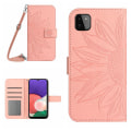 Miniatyrbild 1 av 5: För Samsung Galaxy A22 5g (eu-version) Ht04 Imprinted Sunflower Pu Läder Smartphone Cover Stand Drop-proof Skin-touch case med axel Light Pink