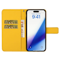 Miniatyrbillede 2 af 5: Læder Wallet Case til iPhone 15 Pro, Præget Blomster Folio Flip Stand Telefon Cover Yellow