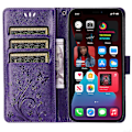 Miniatyrbild 2 av 5: För Iphone 15 Plus Pu Läder Cover Phone case Imprinted Butterflies Shell Stand with rem Dark Purple