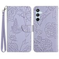 Miniatyrbillede 1 af 5: Til Samsung Galaxy A55 5G Butterfly Læder Etui med Håndledsrem Telefon Cover Multicolor Style C