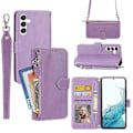 Miniatyrbillede 1 af 5: Til Samsung Galaxy S23 FE Etui Lynlås Pung PU Læder Støtteben Mobiltelefon Cover med 2 Stropper Multicolor Style B