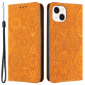 Miniatyrbillede 1 af 5: Wallet Case til iPhone 15 Plus Foldbart Stativ PU Læder Retro Blomsterpræget Telefoncover Yellow