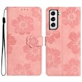 Miniatyrbillede 1 af 5: Til Samsung Galaxy S21+ 5G Wallet Telefon Cover PU Læder Shell Stand Blomster Præget Telefon Case Multicolor Style A