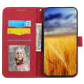 Pikkukuva 2 / 5: Puhelinkotelo Oppo Reno10 Pro+ 5g:lle, Viivakuvioitu PU-nahkainen lompakkokotelo, jossa on taitettava jalusta Red