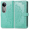 Miniatyrbillede 1 af 5: Til vivo V40 5G Etui Mandala Præget Design Læder Wallet Telefon Cover - Grå Multicolor Green