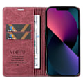 Miniatyrbild 2 av 5: Skin-touch case för Iphone 15 Plus Pu läder plånboksställ Cover Wine Red