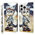 Miniatyrbillede 1 af 5: Til iPhone 16 Pro Etui Stativ Mønsterprint Læder Telefon Cover- Multicolor Standing Cat