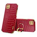Miniatyrbild 1 av 5: För Samsung Galaxy A22 5g (eu-version) Crocodile Texture Pu-läderbelagd TPU- case Galvaniseringsring Kickstand Cover Red
