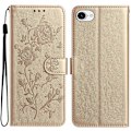 Miniatyrbillede 1 af 5: For iPhone 16e Wallet Case Rose Mønster Præget Læder Flip Stand Telefon Cover Multicolor Gold