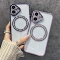 Pikkukuva 3 / 5: iPhone 16 Magneettinen Kotelo Bling Strassi Kirkas TPU+PC Puhelinkuori Multicolor Style A